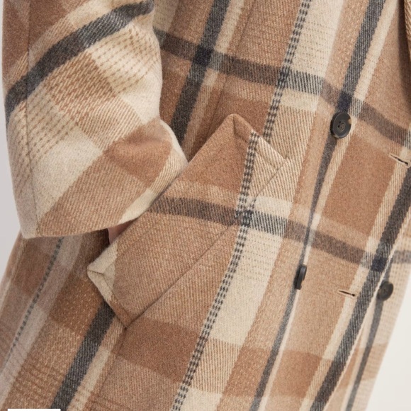 Everlane Womens Italian ReWool Wool Peacoat Winter Coat  Jacket Brown Plaid XS - Picture 3 of 15